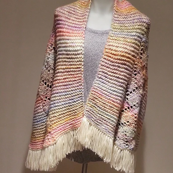 Oversized scarf/wrap, handmade knit, pastel colors, NWOT - Picture 2 of 11
